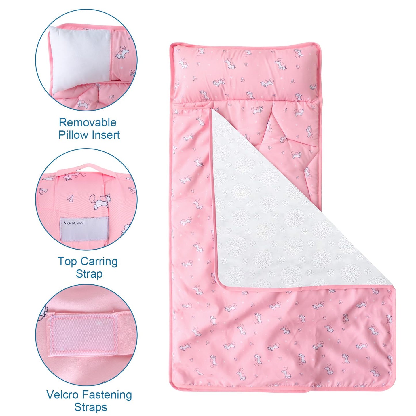 Toddler Nap Mat With Pillow And Blanket 50' X 21' X 1.5', Nap Mat For Boys Girls Super Soft And Cozy, Kids Sleeping Bag For P