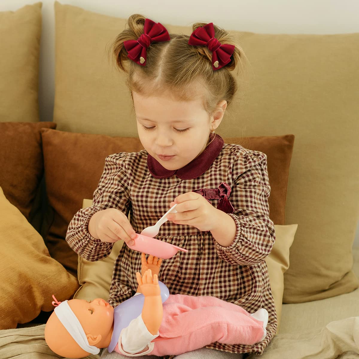 Handmade Hair Bows Cute Christmas Valentine Hair Clips Red Velvet Hair Accessories For Kids Girls Infants Toddler Headdress