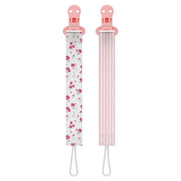 Dr. Browns Pacifier Clips, Universal Fit Fabric Strap for Pacifiers, Flowers and Stripes, BPA-Free, 0-18 Months, 2-Pack