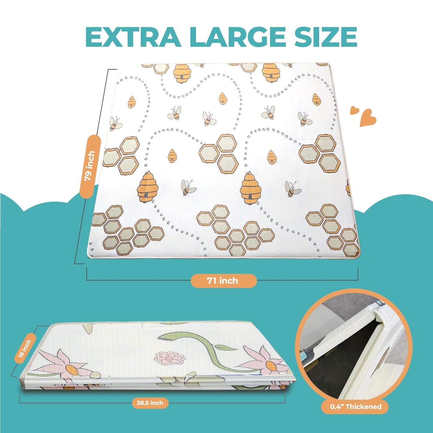 Motherly Haven Extra-Large Baby Play Mat, Waterproof Foam, Non-Toxic & Foldable, For Tummy Time, Crawling & Toddler Play, Indoor