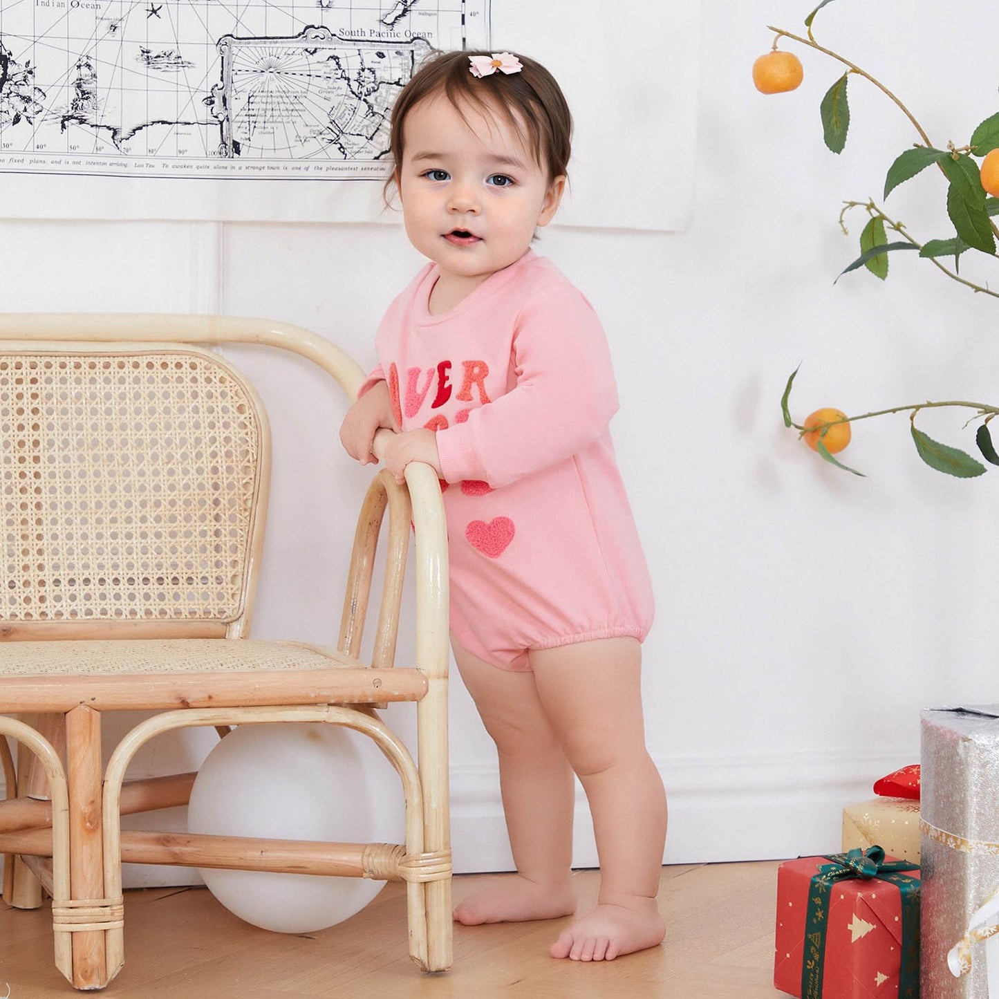 Focusnorm Valentine'S Day Toddler Baby Girl Outfit Nweborn Infant Clothes Long Sleeve Sweatshirt Romper Cute Crewneck Onesie (Pi