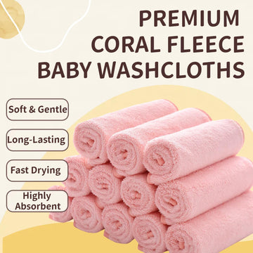 Mukin Baby Washcloths Set - 12 Pack 12X12 Inches Microfiber Coral Fleece Face Towel For Newborns, Infant, Toddlers Or Kids. Ultr