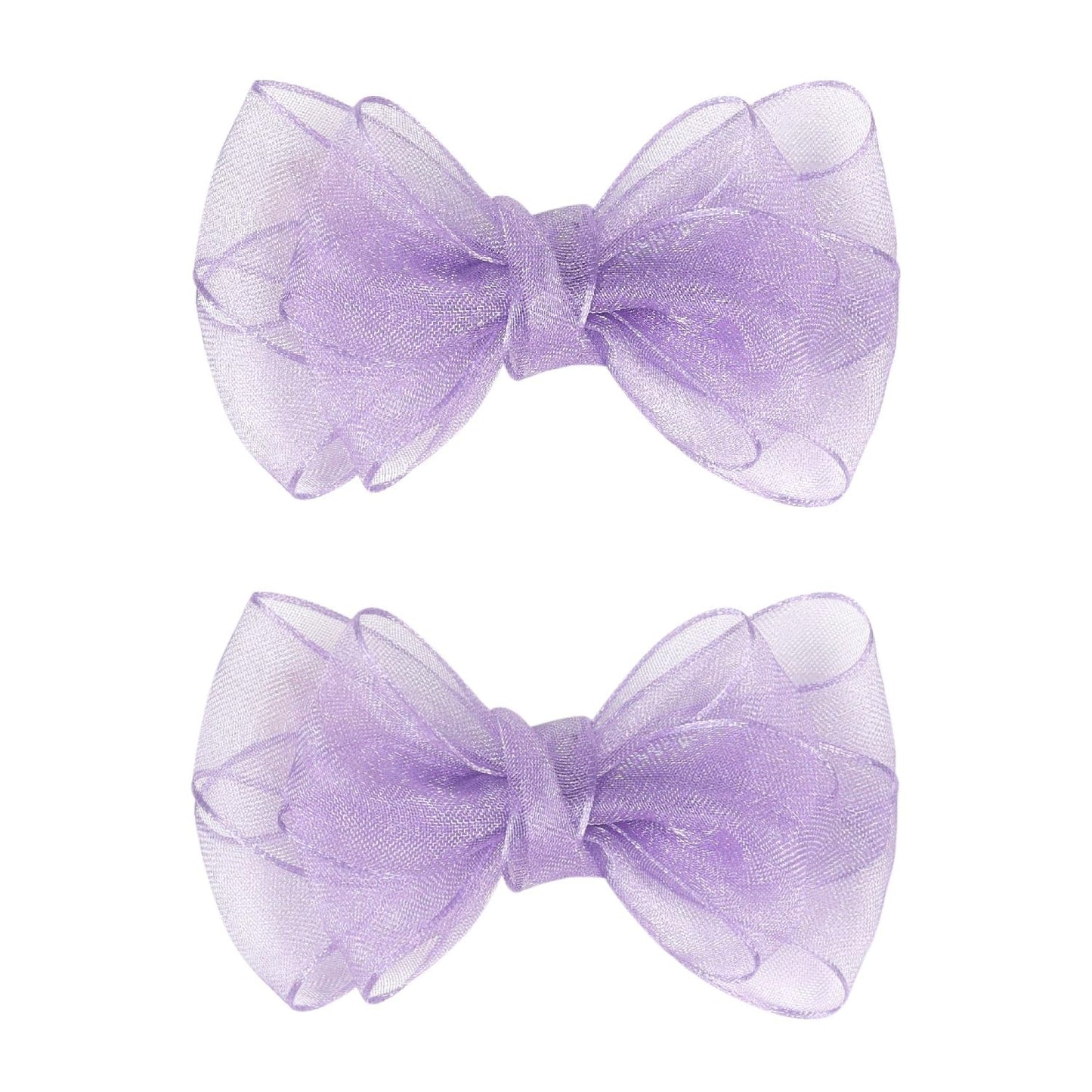 3.5-Inch Organza Hair Bows For Girls - Elegant Sheer Ribbon Alligator Clips For Toddlers, Kids, And Teens - Pack Of 2, Purple