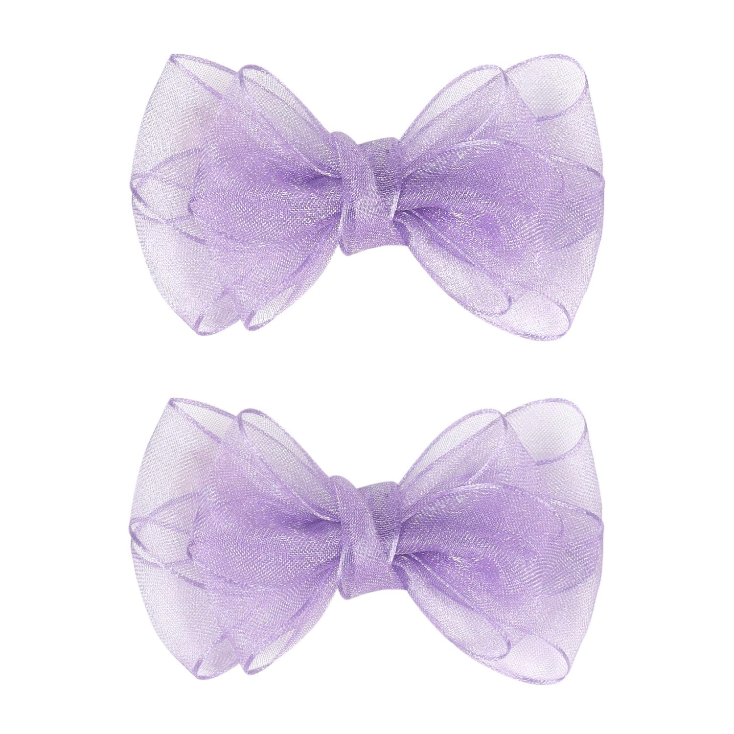 3.5-Inch Organza Hair Bows For Girls - Elegant Sheer Ribbon Alligator Clips For Toddlers, Kids, And Teens - Pack Of 2, Purple
