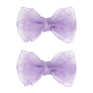 3.5-Inch Organza Hair Bows For Girls - Elegant Sheer Ribbon Alligator Clips For Toddlers, Kids, And Teens - Pack Of 2, Purple