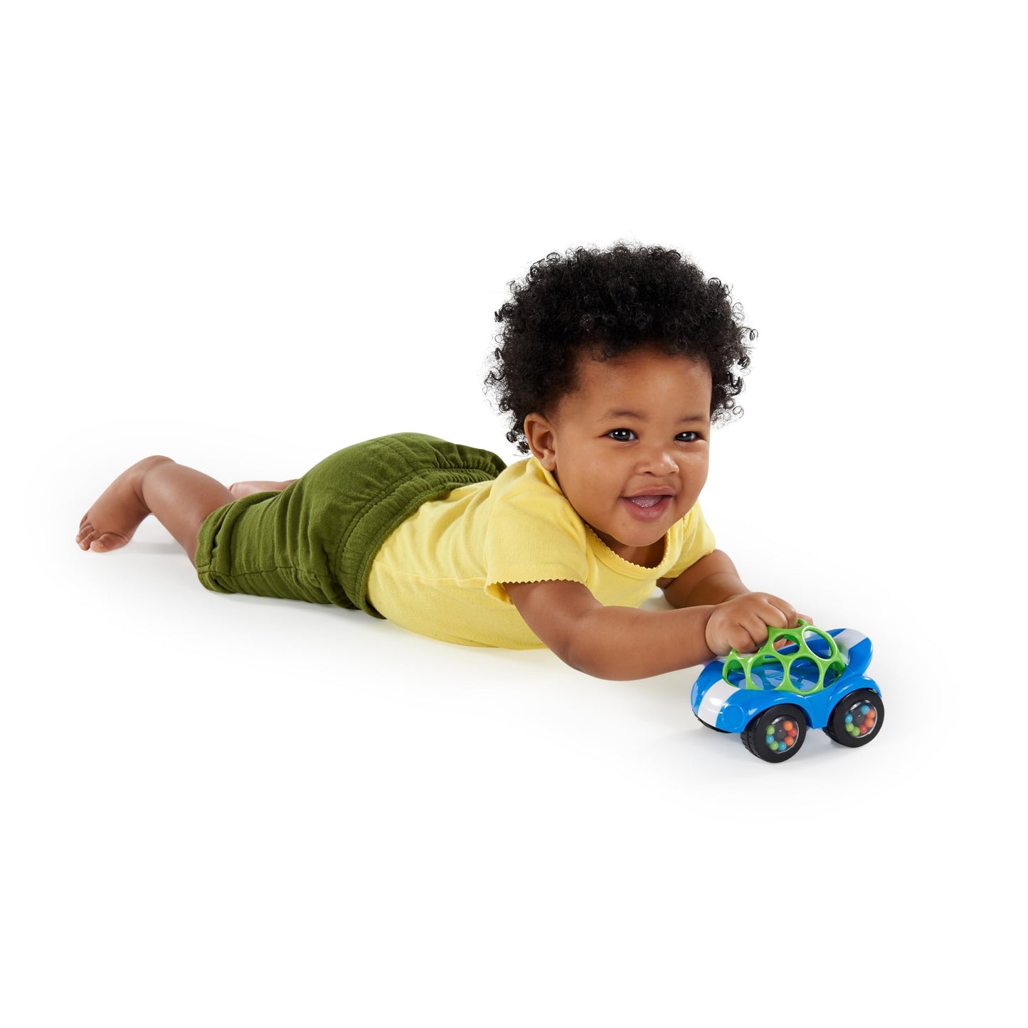 Bright Starts Oball Easy Grasp Rattle & Roll Toy Sports Car BPA-Free Infant Crawling Toy, 1 Pack, Age 3 Months and up, Blue/Gree
