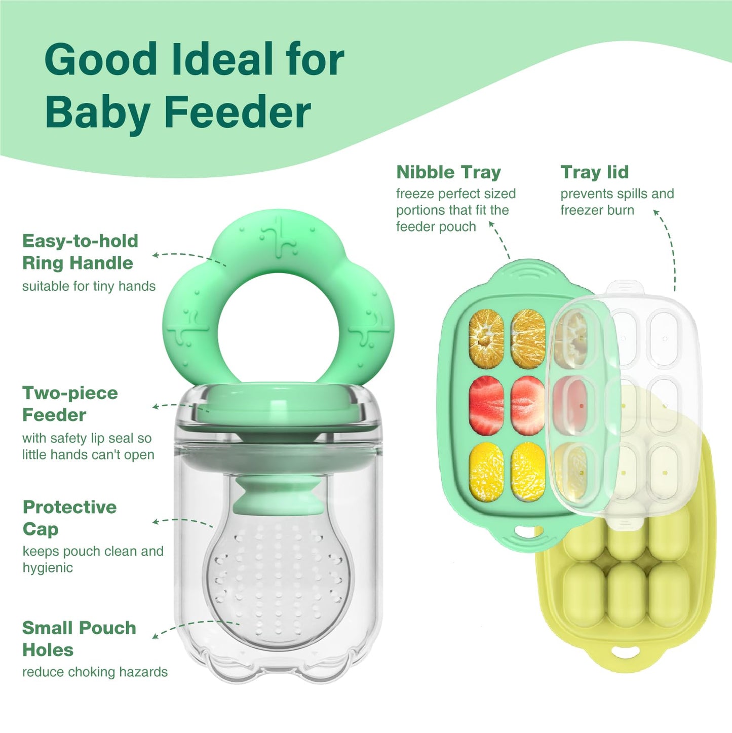 Baby Fruit Food Feeder Breastmilk Popsicle Molds With Freezer Tray, Tenmonth Silicone Baby Feeder For Safe Infant Self Feeding A