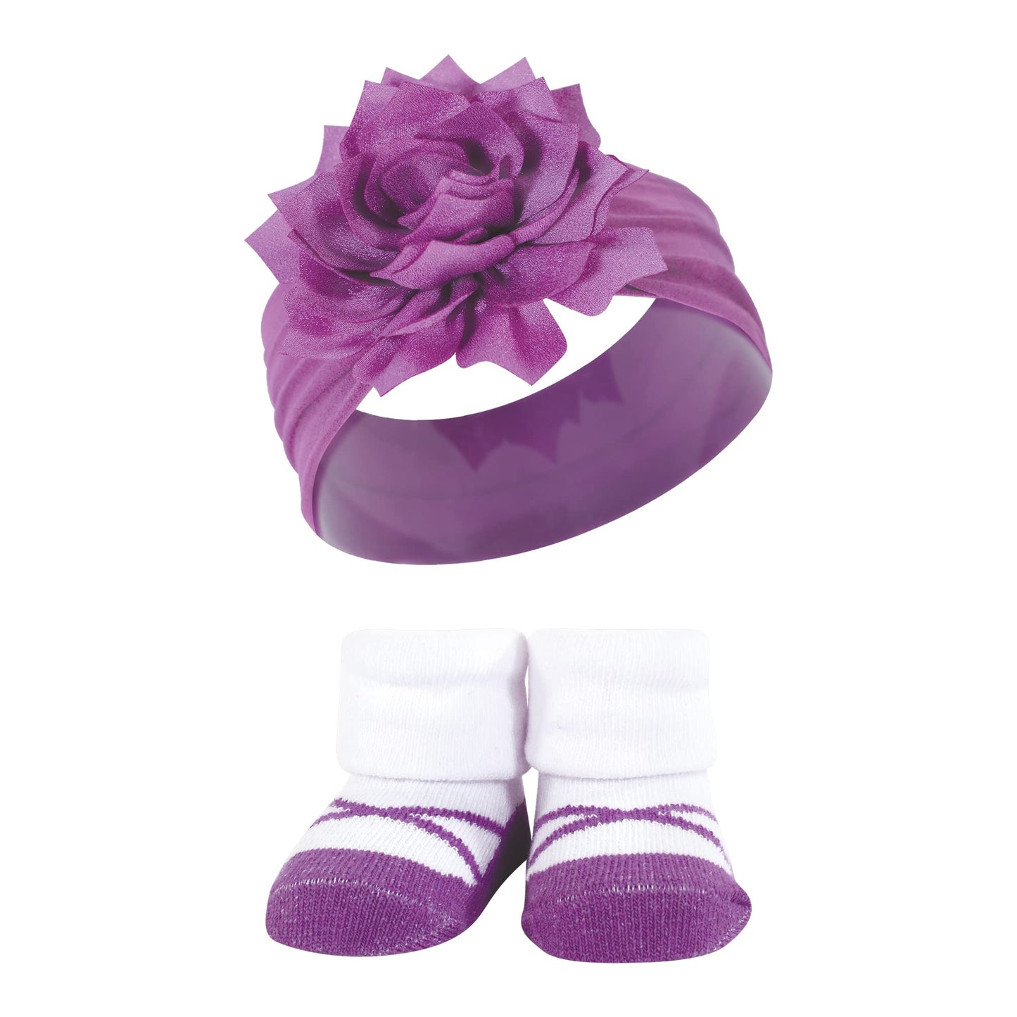 Hudson Baby Baby Girls' Headband And Socks Giftset, Pink Purple, One Size