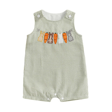 Ayalinggo Toddler Boy Easter Outfit Bunny Carrot Embroidery Jumpsuit Sleeveless Overall Spring Palysuit Easter Clothes 0-3 Y (Li