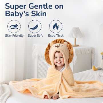 Usbettas Toddler Hooded Towel-Soft Coral Fleece Hooded Baby Towels With Animal Design, Large Super Absorbent Bath Towel For Newb