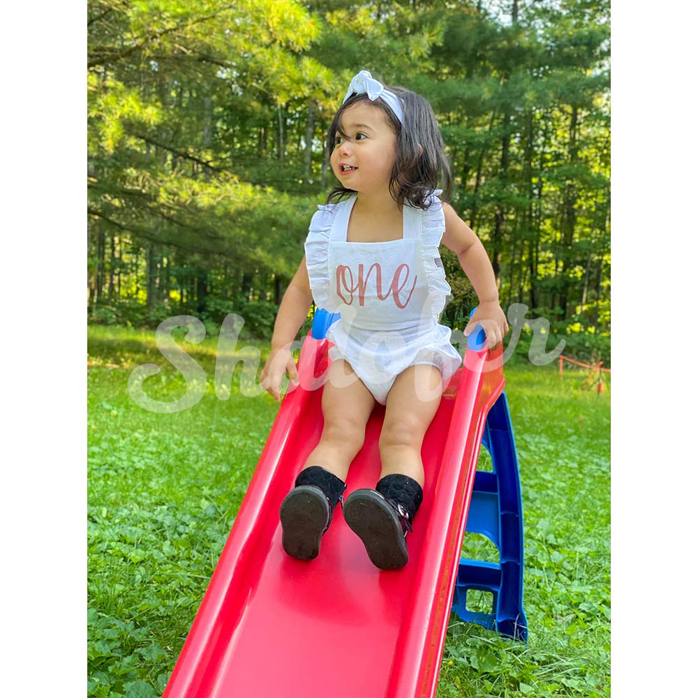 Shalofer Baby Girls One Year Old Outfits First Birthday Romper Cute Backless Ruffles Jumpsuit With Headband (White,6-12 Months)