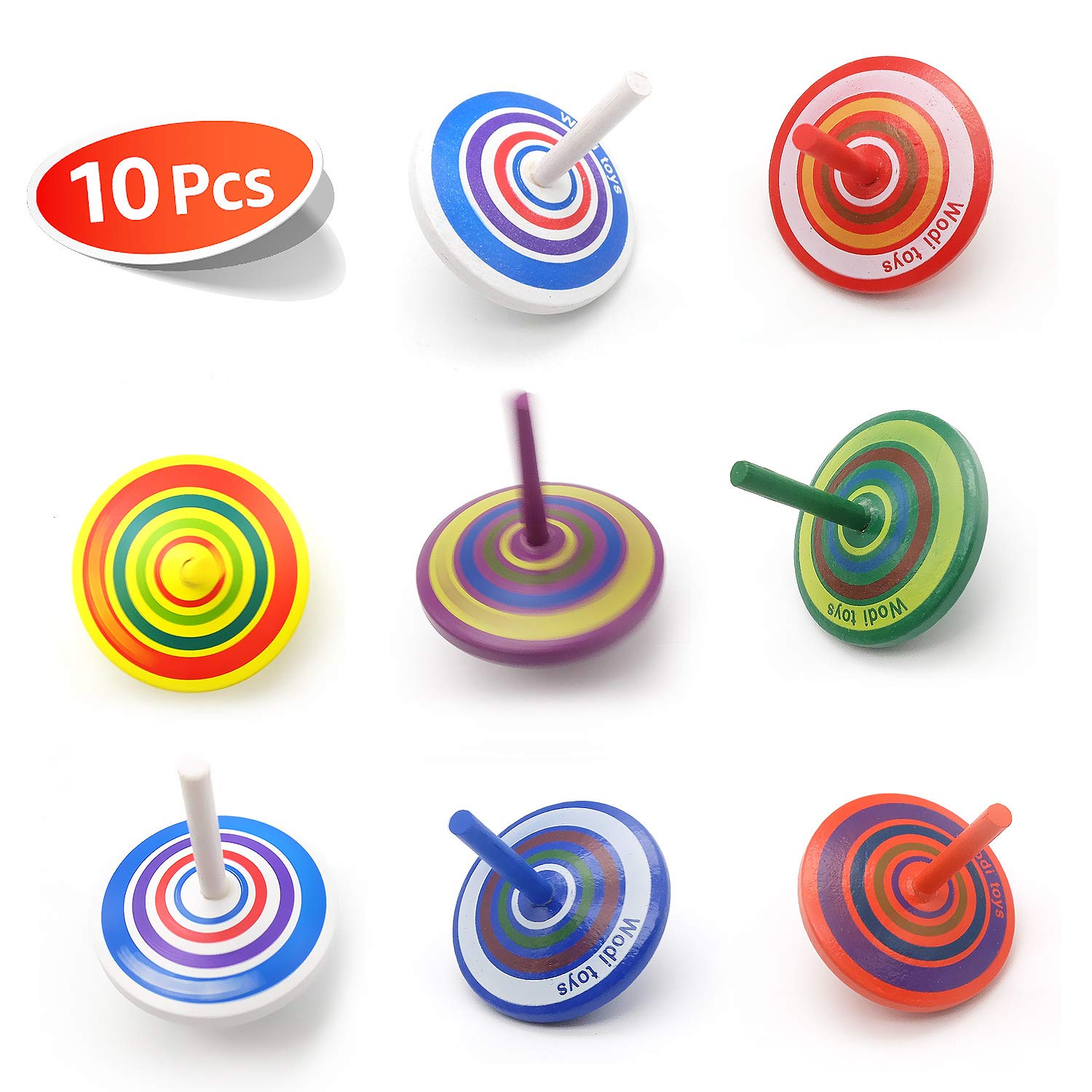 Wood Spinning Tops, Multicolored Painted Kids Novelty Wooden Gyroscopes, Fun Flip Tops, Assorted Standard Tops, Kindergarten Edu