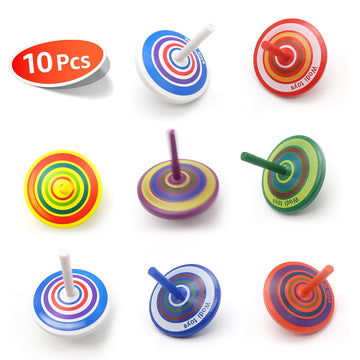 Wood Spinning Tops, Multicolored Painted Kids Novelty Wooden Gyroscopes, Fun Flip Tops, Assorted Standard Tops, Kindergarten Edu