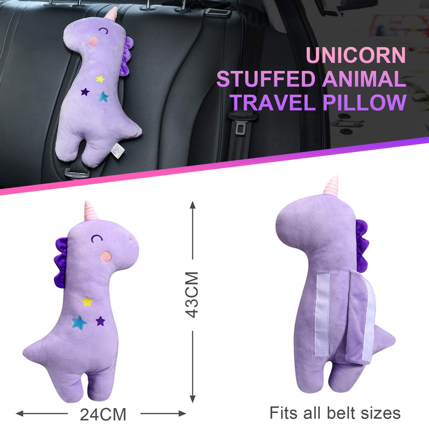 Farochy Unicorn Seat Belt Pillow Kids Cover, Vehicle Shoulder Pads, Car Seatbelt Cushion for Kids, Strap Pillows Animal Travel (