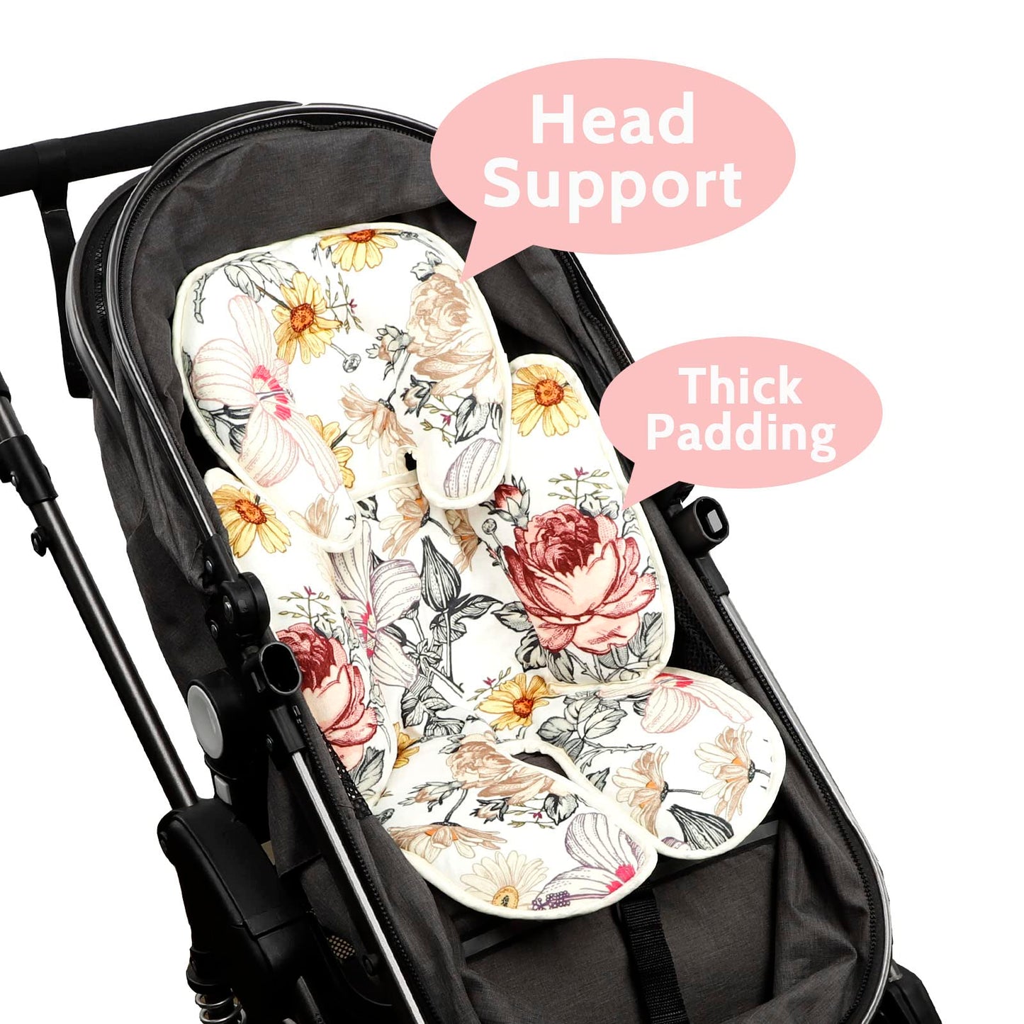 Hnhuaming Floral Baby Car Seat Head And Body Support,2-In-1 Reversible Carseat Insert,Soft Cushion For Stroller, Swing, Bouncer,