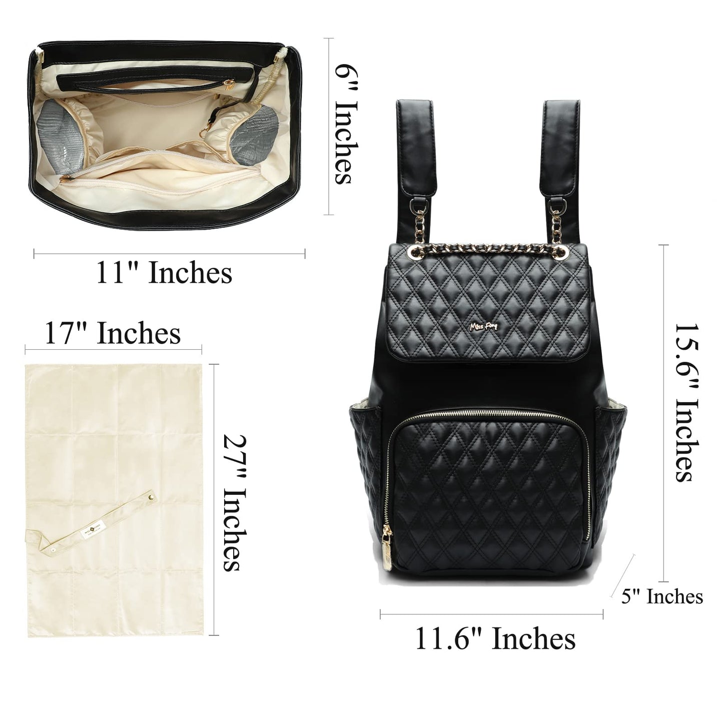 Miss Fong Diaper Bag Backpack Baby Diaper Bag For Baby Boy And Girls, Leather Baby Bag With 13 Diaper Bag Organizing Pouches,Cha