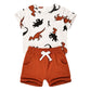 Odimame Toddler Boy Clothes 2T Baby Boy Clothes Summer Outfits Dinosaur T-Shirt Pocket Short Pants Set Brown 2-3T/90Cm