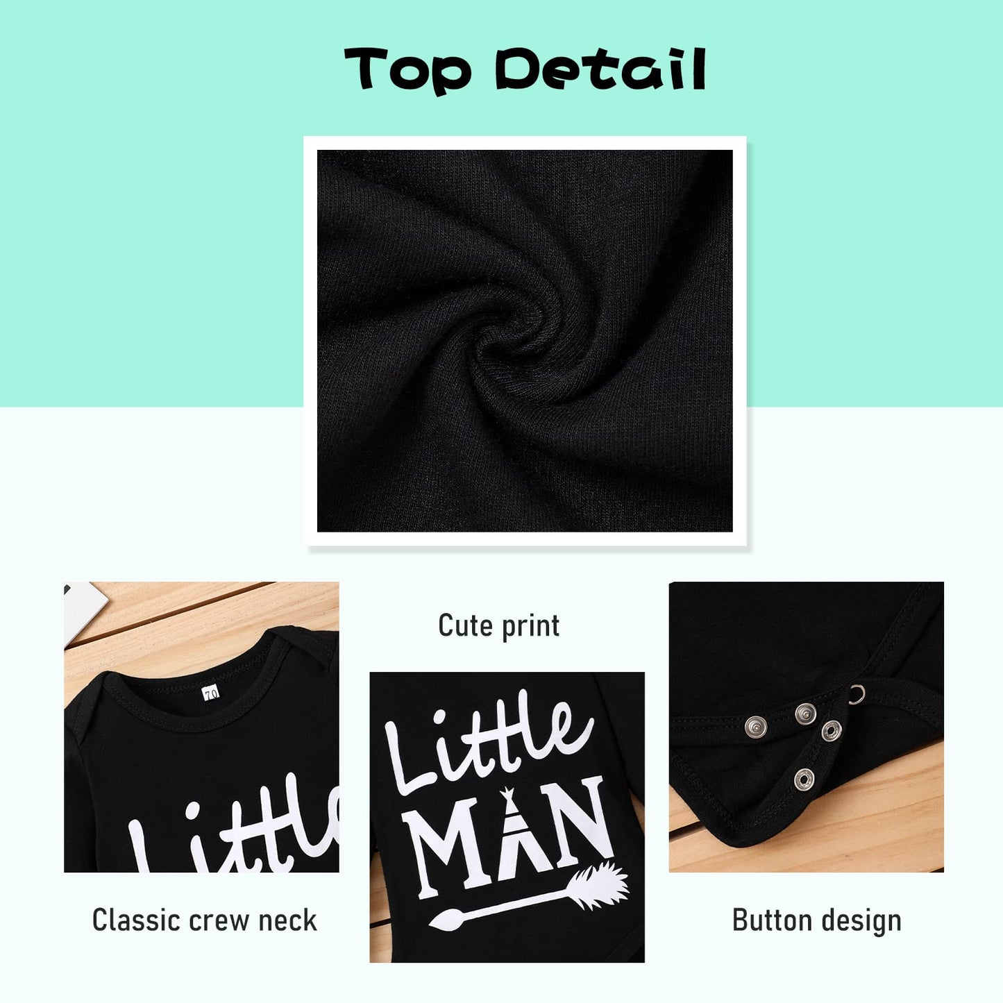 Tuemos Newborn Baby Boy Girl Clothes Little Man Long Sleeve Romper,Plaid Pants + Cute Hats 3Pcs Outfit Set(0-3 Months)