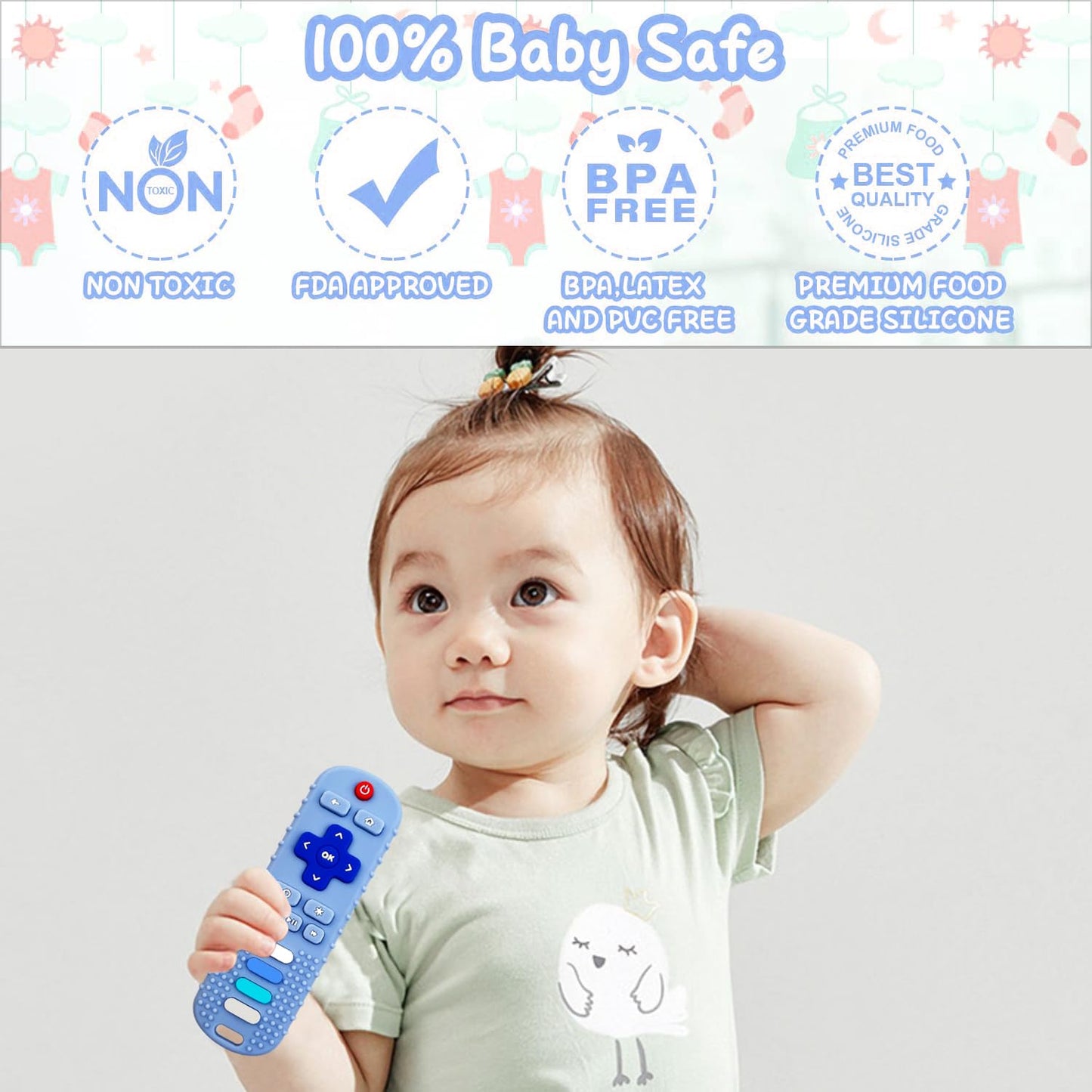 YAPROMO 2Pcs Teething Toys, Silicone TV Remote Teethers for Baby Toy Remote Teethetr for Infant Toddler Kids/Boy/Girl, BPA Free