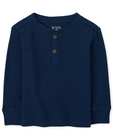 The Children'S Place Baby Boys And Toddler Boy Long Sleeve Thermal Henley Top Shirt, Tidal, 18-24 Months Us