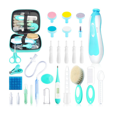 Baby Healthcare And Grooming Kit, 28 In 1 Portable Baby Essentials Kit Electric Nail Trimmer Set With Gas Relief Hair Brush Comb