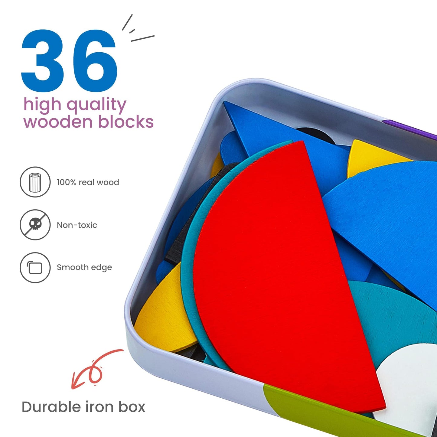 LiKee Open Ended Wooden Shape Puzzles (36 Blocks&60 Cards) for Toddlers 3+ Years Old, Montessori Development Toys Preschool Educ