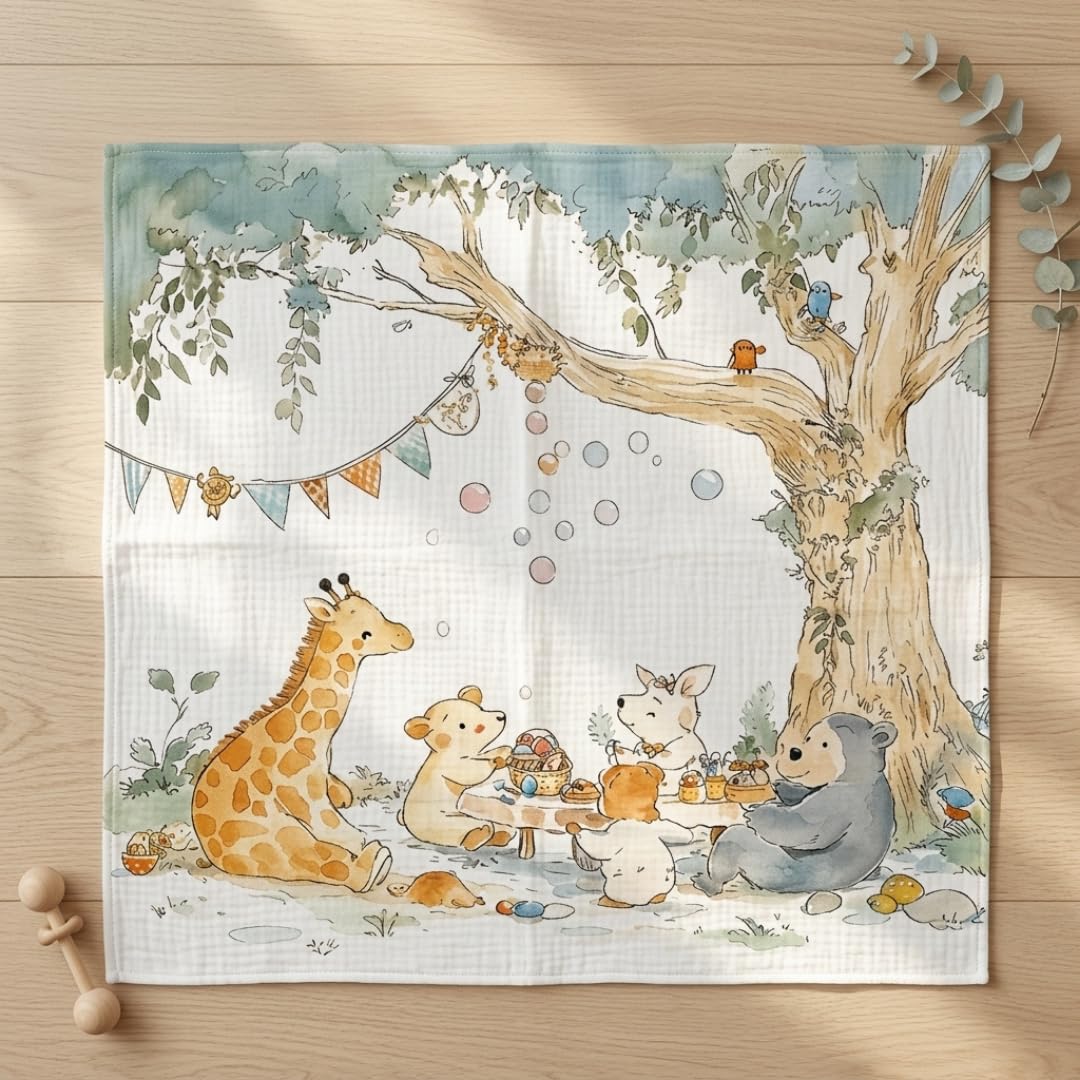 The Classy Kitchen TCK Jungle Picnic Baby Muslin Microfiber Bath Towel | Ultra Soft Dual Layer Baby Towel for Newborns & Toddler