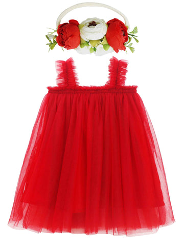 Bgfks Layered Tulle Tutu Dress For Toddler Girls,Baby Girl Rainbow Tutu Princess Skirt Set With Flower Headband.(Red,2T)