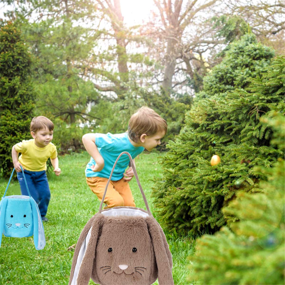 Plush Easter Bunny Basket For Kids Boys Girls Easter Buckets With Long Plush Ear Personalized Egg Hunting Bags,Bunny Kids Easter