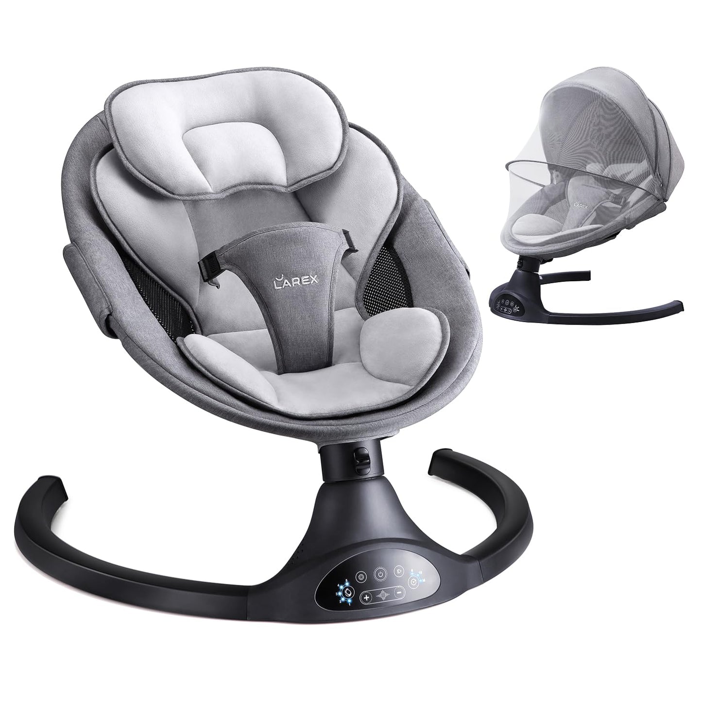LAREX Baby Swing Infant Swing Electric Toddler Baby Rocker Portable for Newborn Boy Girl, 5 Sway Speeds with Remote Control, 10 