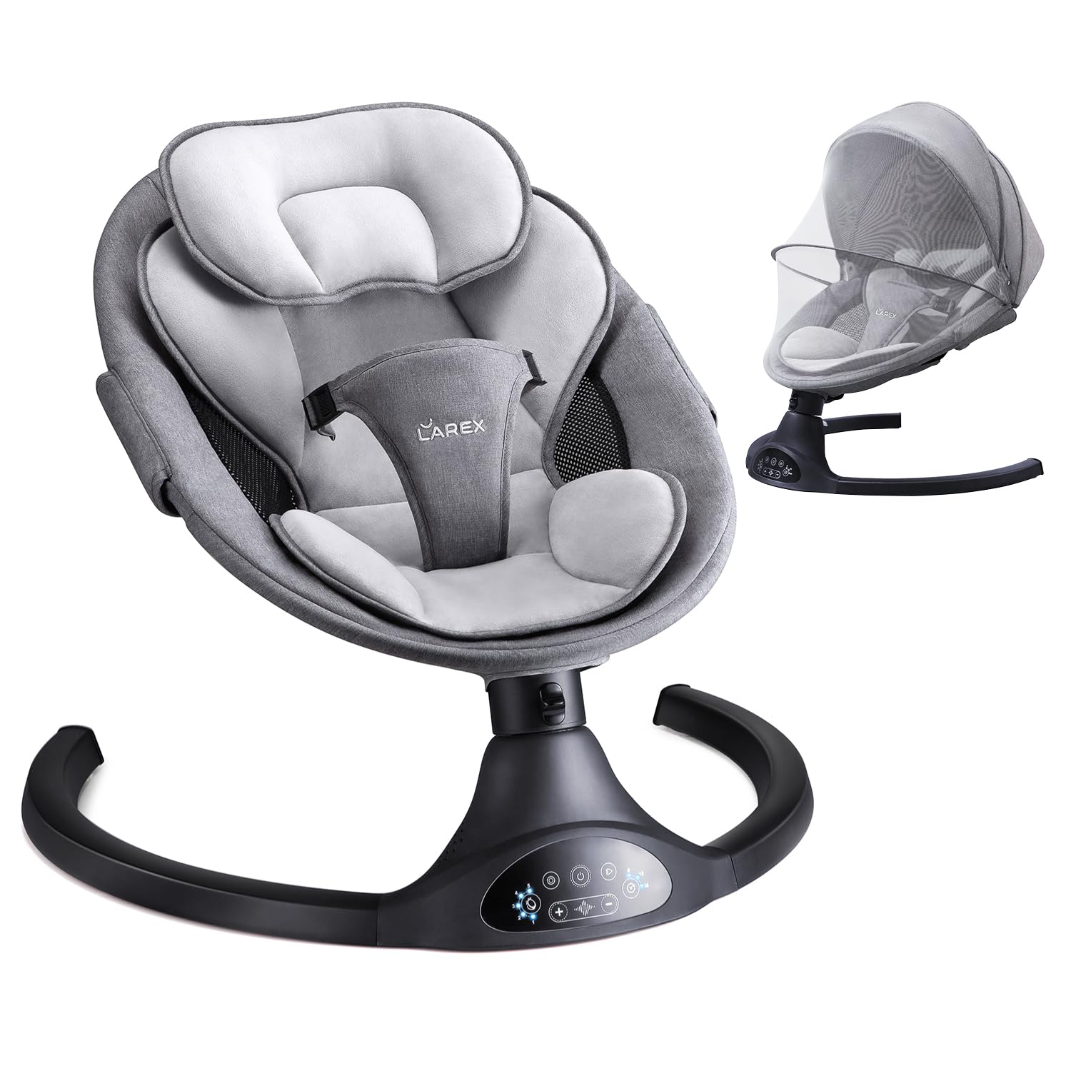 LAREX Baby Swing Infant Swing Electric Toddler Baby Rocker Portable for Newborn Boy Girl, 5 Sway Speeds with Remote Control, 10 