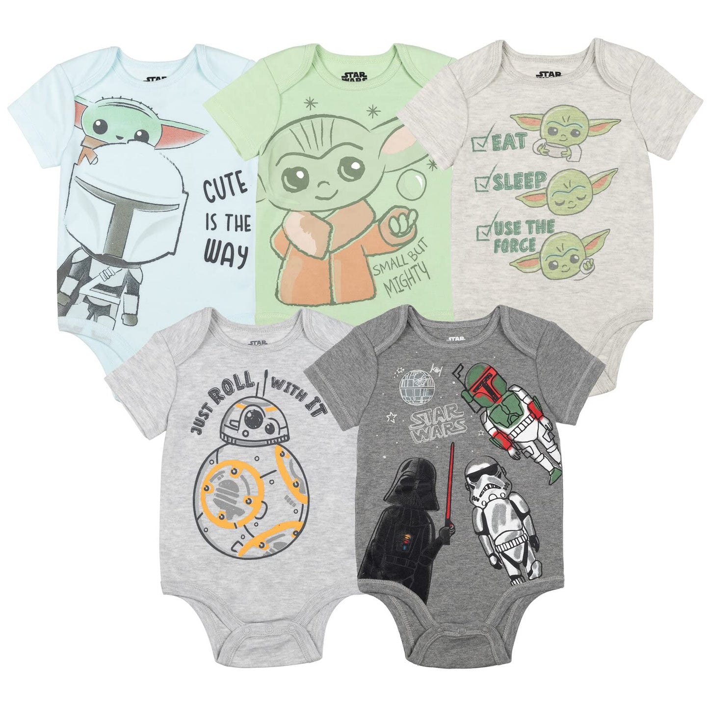Star Wars The Child Darth Vader Stormtrooper Bb-8 Newborn Baby Boys 5 Pack Bodysuits Multicolor 6-9 Months