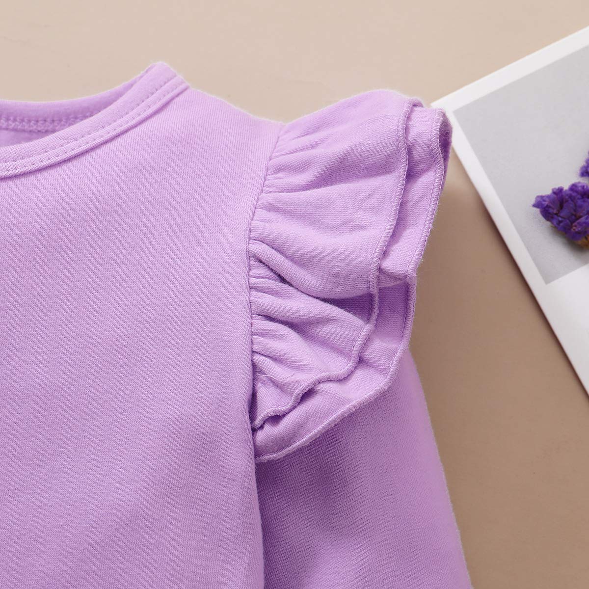 Toddler Baby Girls Long Sleeve Ruffle T Shirt Kids Casual Plain Solid Top Blouse T-Shirt Undershirt (Purple,6-7 Years)