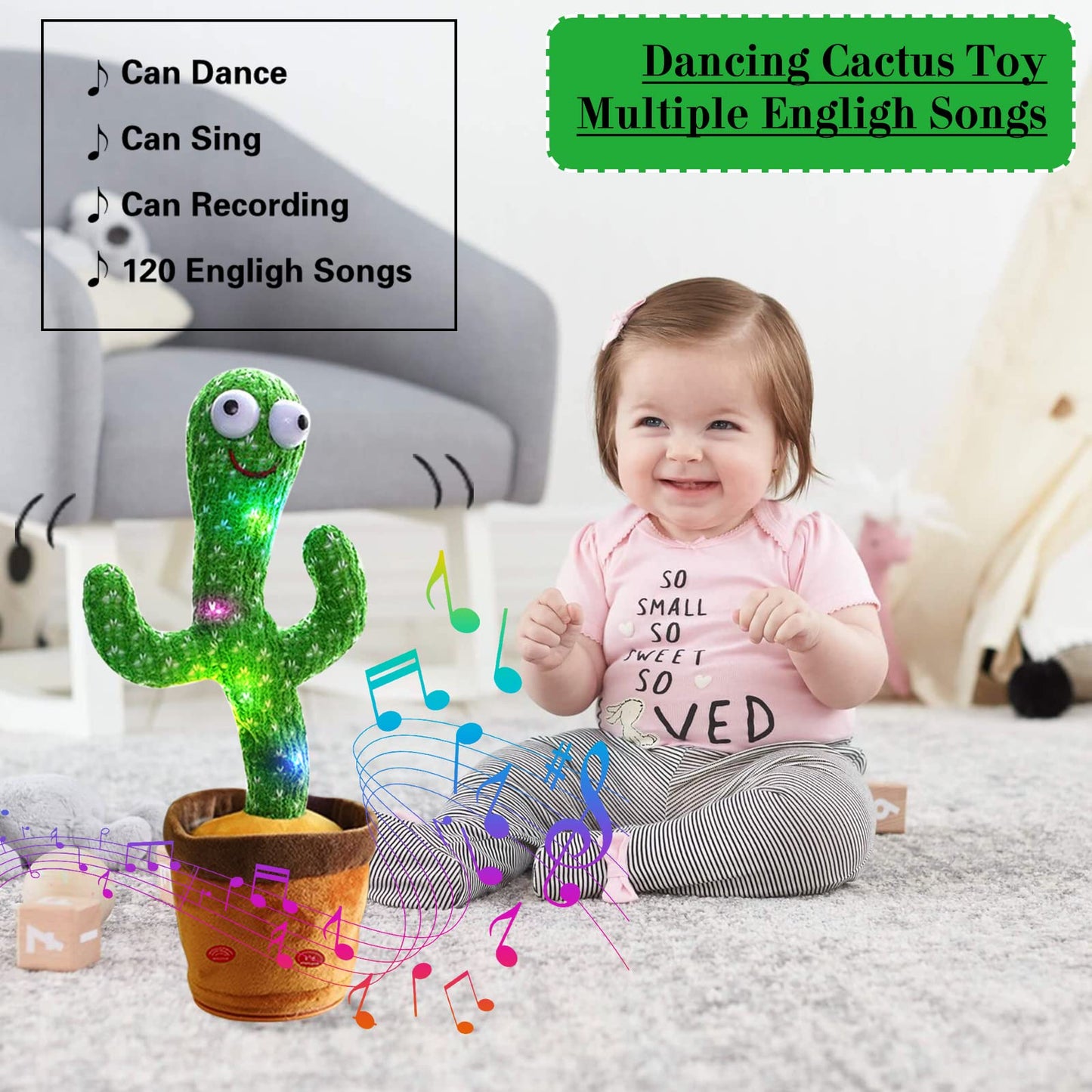BIGHAKI808 Talking Cactus Toy, Dancing Cactus Repeats What You Say Electronic Dancing Cactus with Lighting Recording Mimicking C