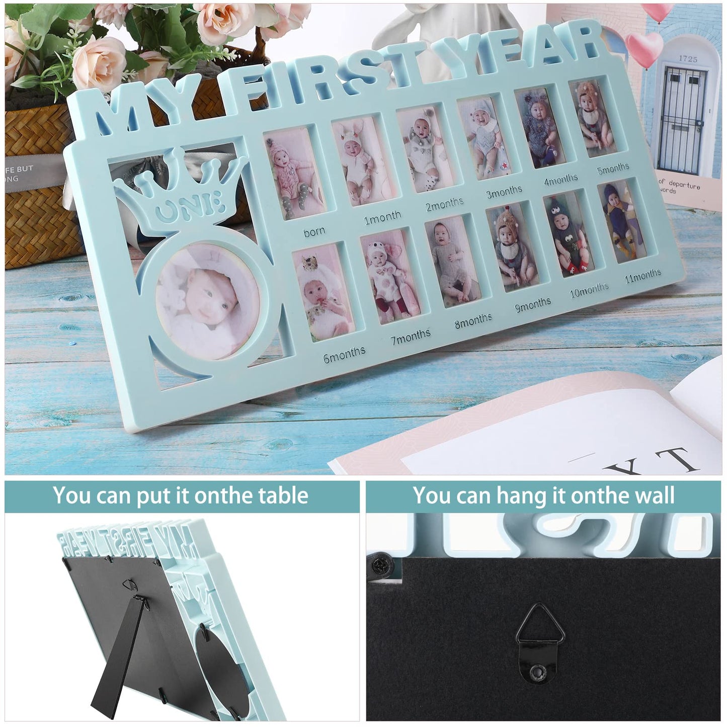 Unittype My First Year Baby Picture Frame Newborn Baby'S First Twelve Months Photo Collage,12 Month Milestone Keepsake Frame For