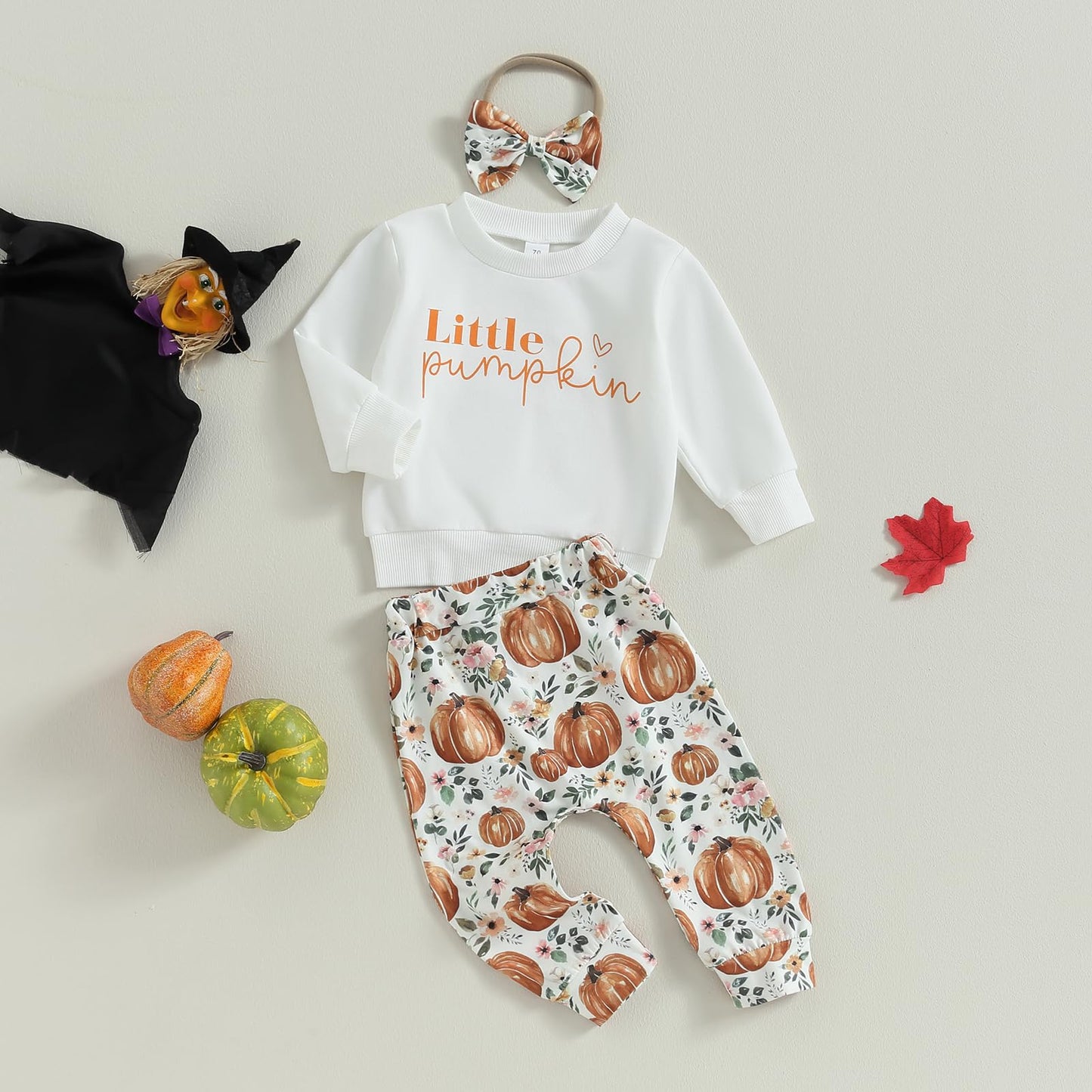 Toddler Baby Girl Boy Halloween Clothes Pumpkin Shirt Ghost Sweatshirt Pants Fall Outfit Baby Halloween Costumes (White Little P