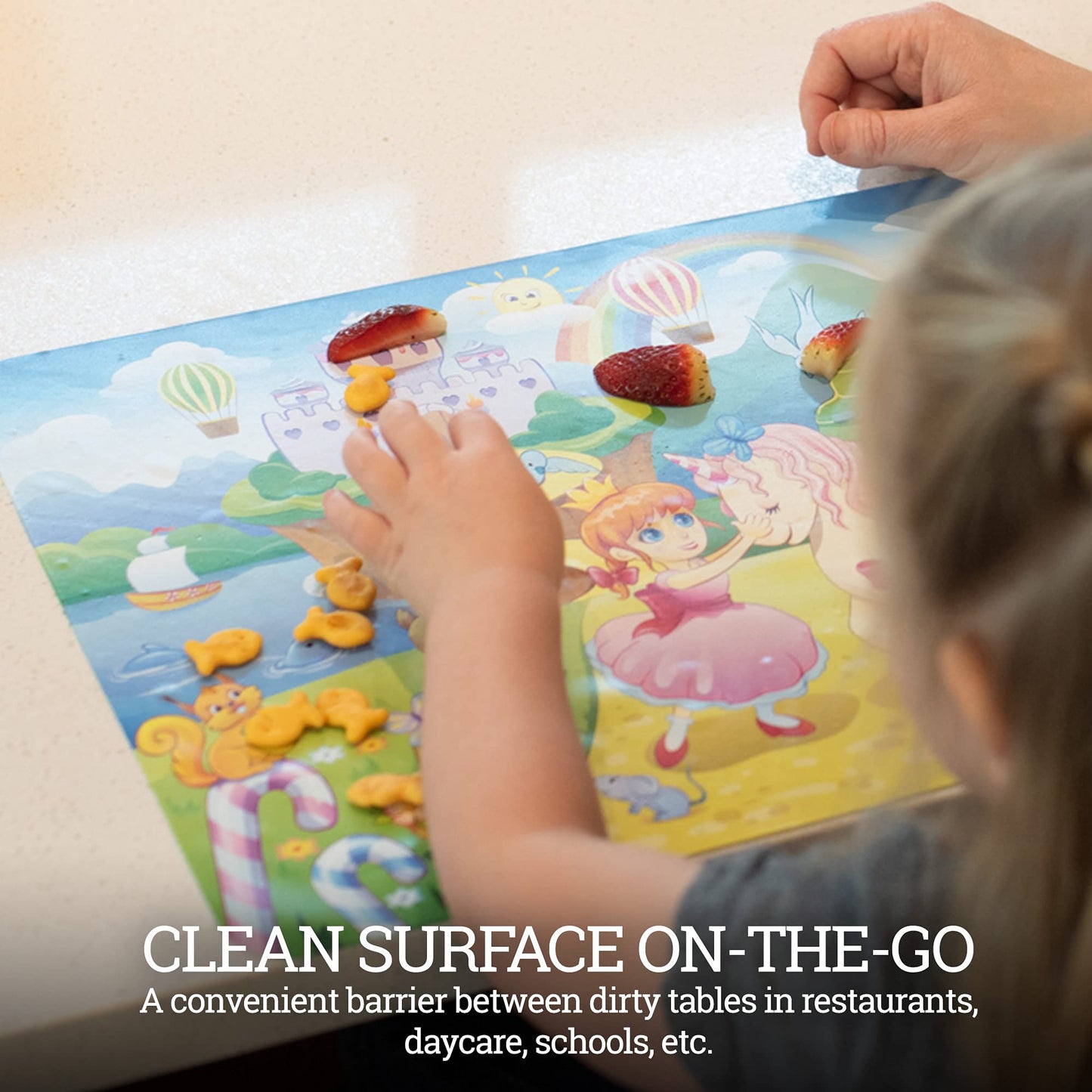Klean Kids [2 Pack] Silicone Placemats For Toddlers (Mermaid And Princess) - Non Slip 2-Pack With Travel Bag - Princess & Mermai