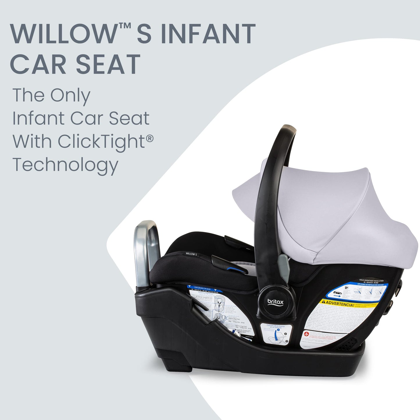 Britax Willow S Infant Car Seat with Alpine Base, ClickTight Technology, Rear Facing Car Seat with RightSize System, Glacier Ony