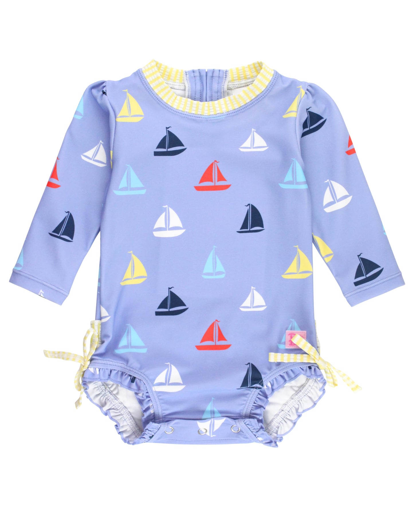 Rufflebutts Baby Girls Upf 50+ Sun Protection Novelty Print Long Sleeve One Piece Rash Guard Swimsuit With Zipper - Down By The