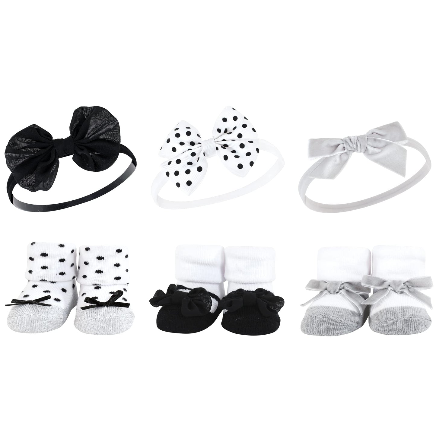 Hudson Baby Infant Girl Headband And Socks Giftset, Black Silver, One Size