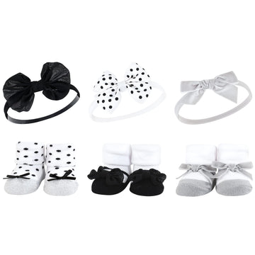 Hudson Baby Infant Girl Headband And Socks Giftset, Black Silver, One Size