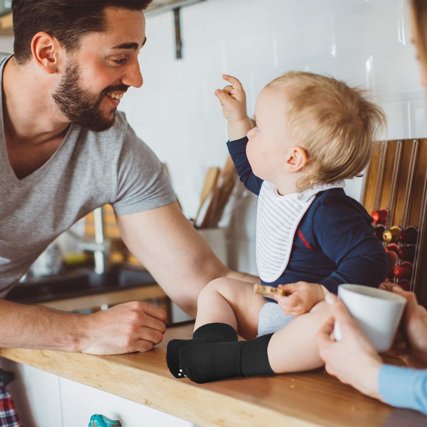 Jakidar 12 Pairs Baby Socks Cotton Crew Toddler Socks Grips Non Slip Bottom Kids Socks, Black 2-4T