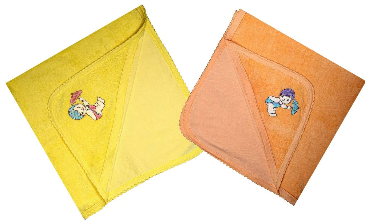 MITWA Enterprises Soft Cotton Baby Hooded Towels  Pack of 2 (Yellow || Orange)