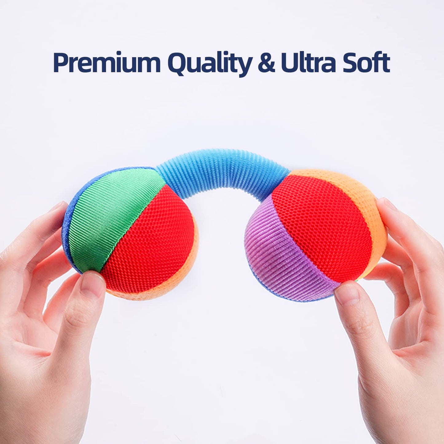 Jollybaby Soft Plush Stuffed Baby Dumbbell Rattle Toys for 0-3-6 Months Newborn, High Contrast Colorful Sensory Rattles Weights
