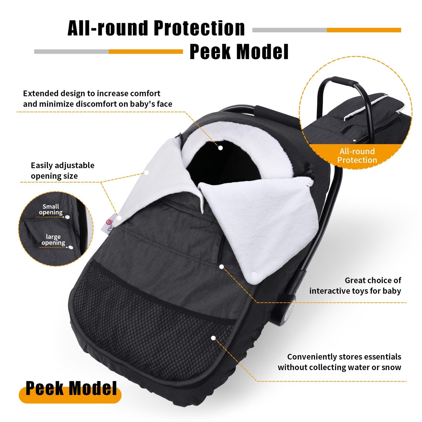 Metplus Winter Baby Car Seat Cover, Cold Weather Car Seat Cover Baby, Waterproof Polyester Outer & Polar Fleece Inner Extended F