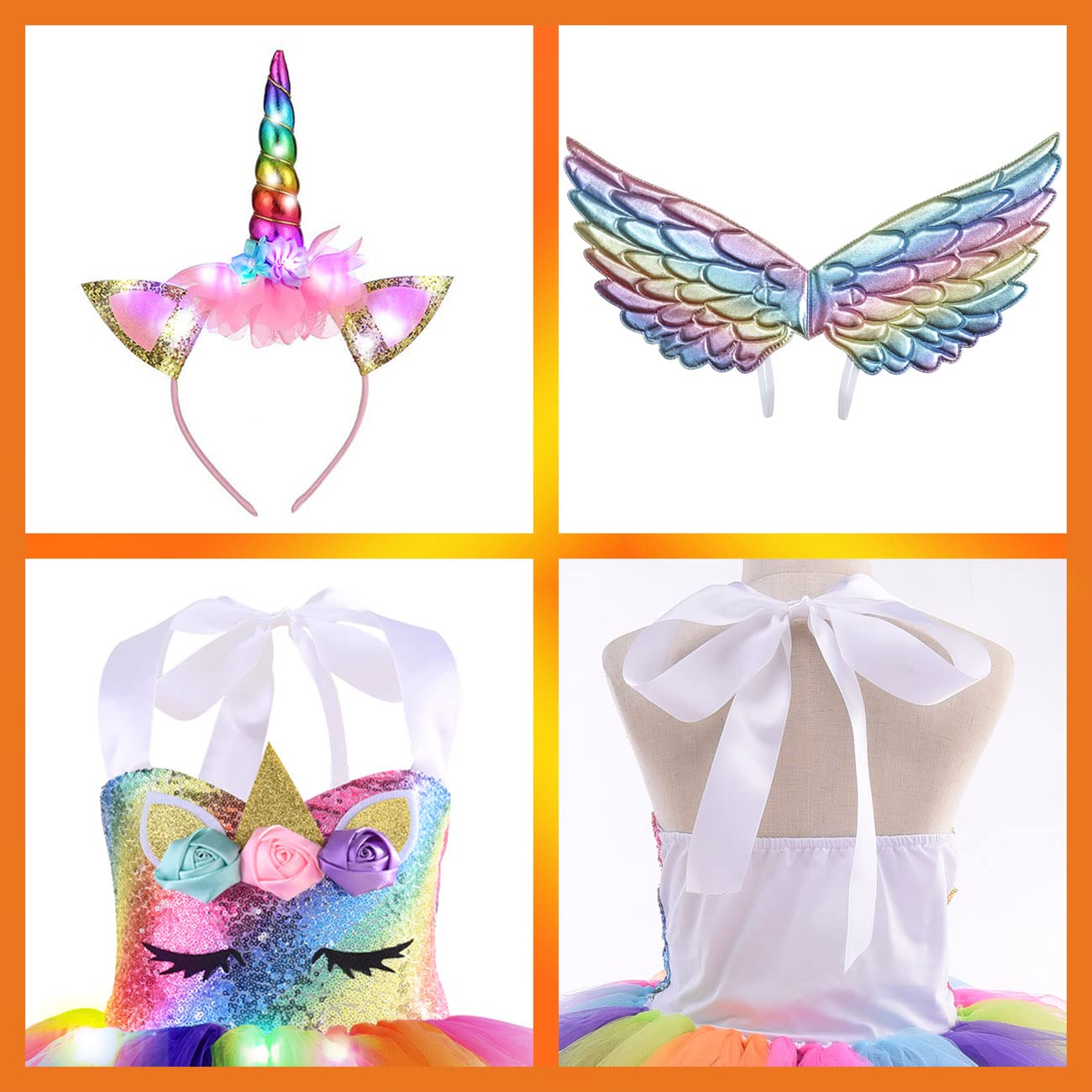 Led Unicorn Costume For Girls, Halloween Dress Up Lighted Sequin Princess Tutus Birthday Decorations Gifts Christmas Party Outfi