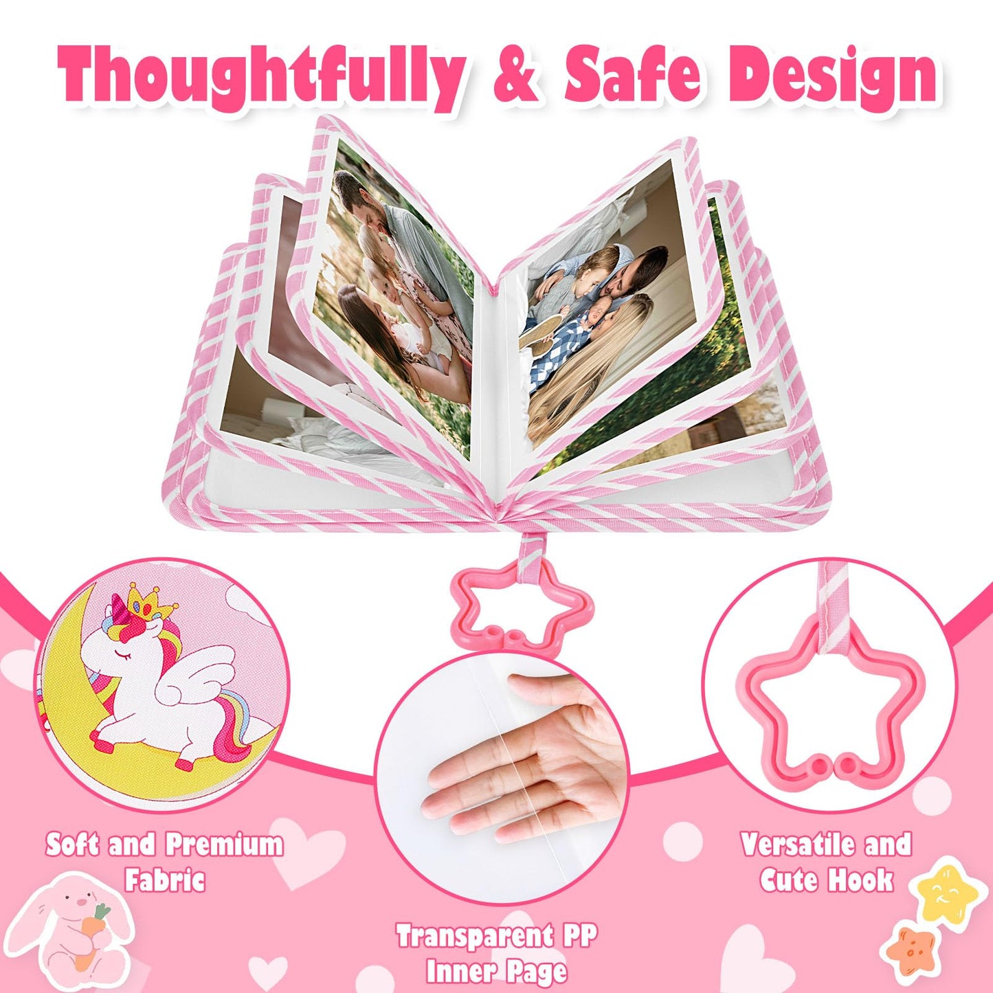 Lanpn Baby Photo Album Holds 17 4X6 Pictures, My First Soft Cloth Family Photo Book With Name Card & Name Tag Sticker, Fabric Ki