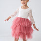 2Bunnies Girl Peony Lace Back A-Line Tiered Tutu Tulle Flower Girl Dress (Dusty Rose Sleeve Short, 6M)