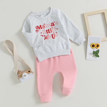 Fall Baby Girl Clothes Mama Daddy Girl Newborn Outfit Winter Infant Sweatshirt Pants Set Toddler Sweatsuit 0-3T (Mamas Bestie-Li