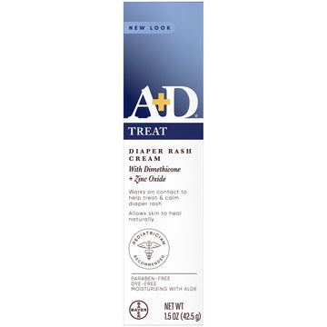 A+D Zinc Oxide Diaper Rash Treatment Cream, Dimenthicone 1%, Zinc Oxide 10%, Easy Spreading Baby Skin Care, 1.5 Ounce Tube, (Pac
